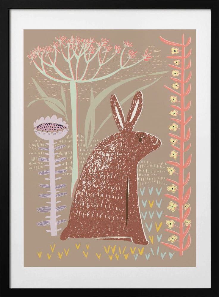 Block print brown bunny - Art Print by Annick