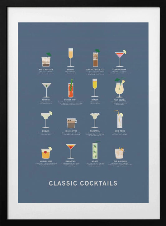 Classic Coctails poster blue - Art Print by Paperago