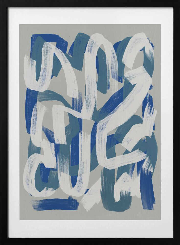 Dry brush abstract in grey and blue 02 - Art Print by Little Dean