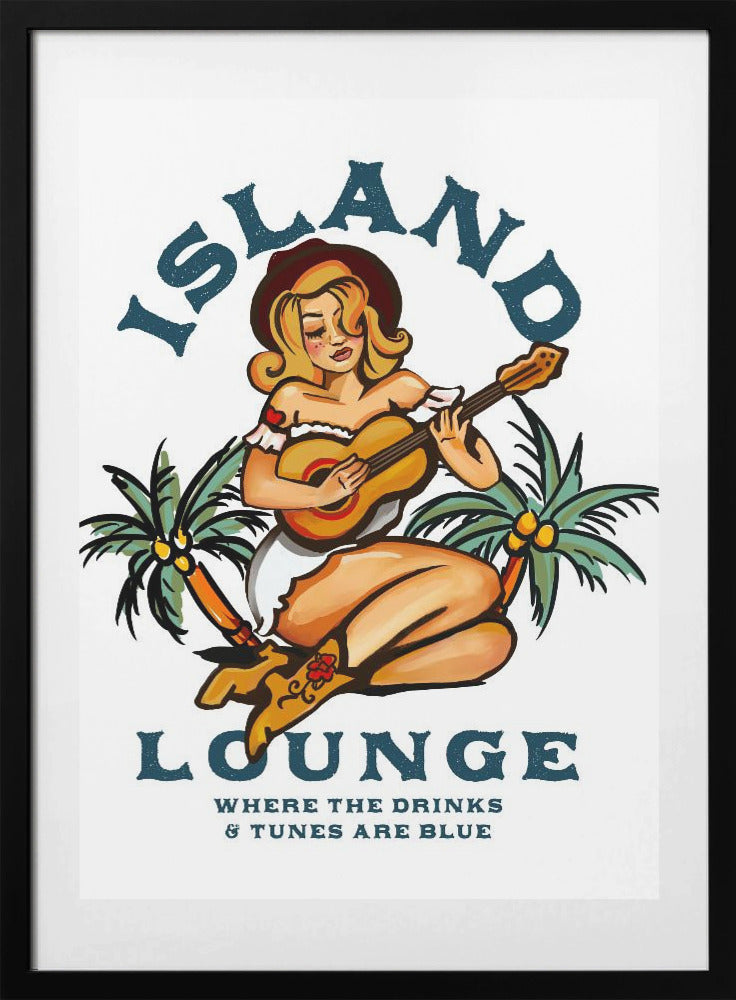 Island Lounge Tropical Pin Up Girl Playing Guitar - Art Print by The Whiskey Ginger