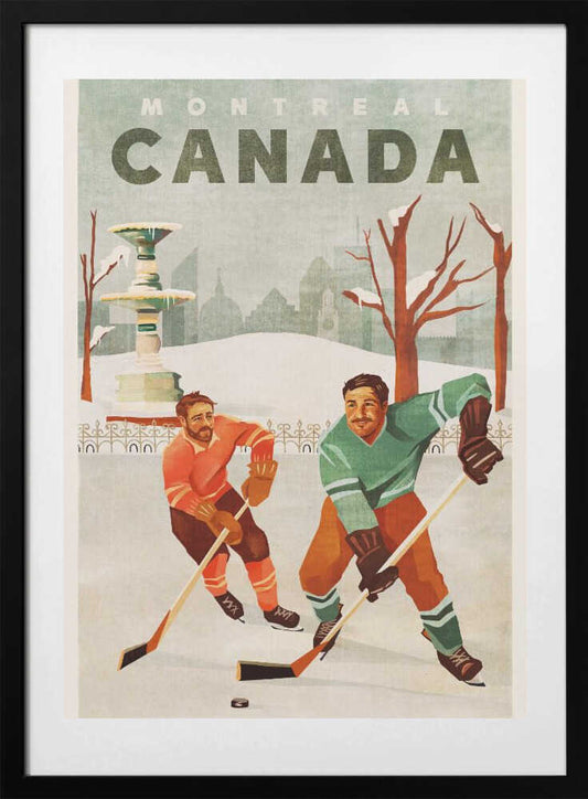 Montreal Canada Pond Hockey Guys - Art Print by The Whiskey Ginger Travel Poster