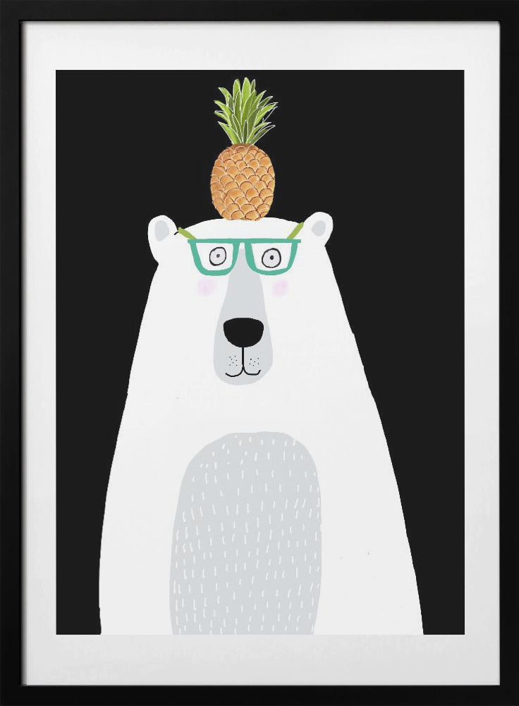 Funny White Polar Bear Wearing Glasses with Pineapple - Art Print by Carla Daly