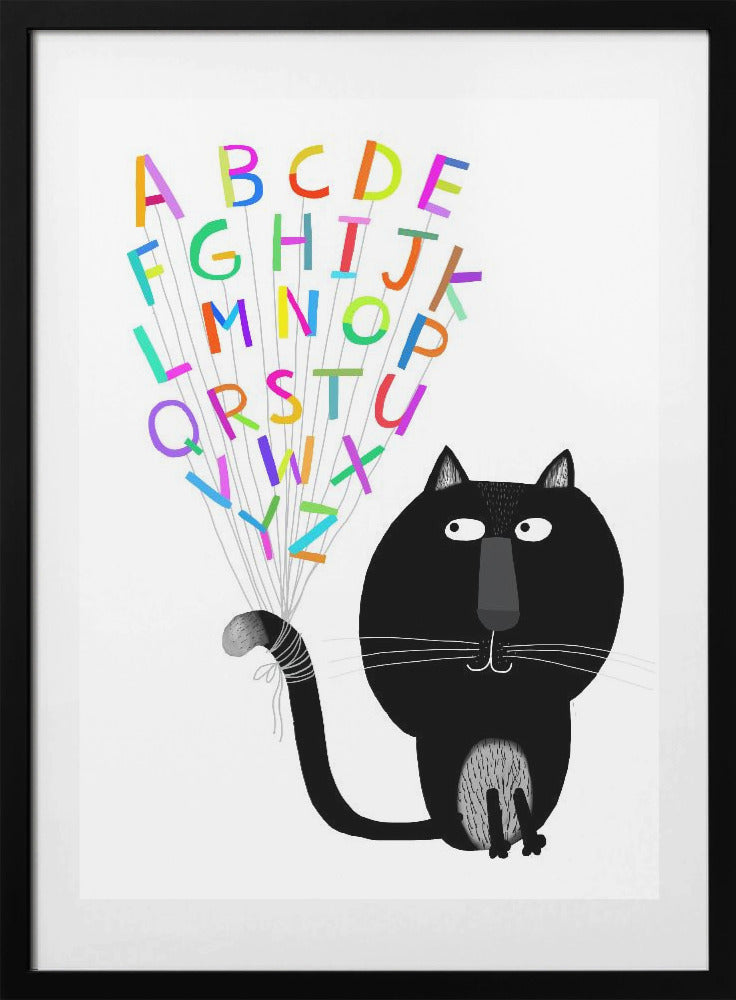 Cute Black Cat with Alphabet Letters by Carla Daly - Art Print by Carla Daly