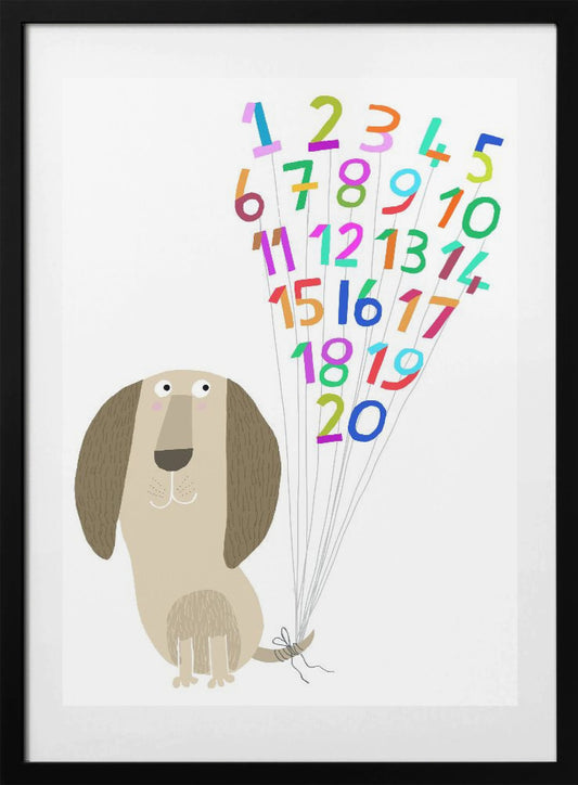 Dog with Numbers 1 to 20 by Artist Carla Daly - Art Print by Carla Daly