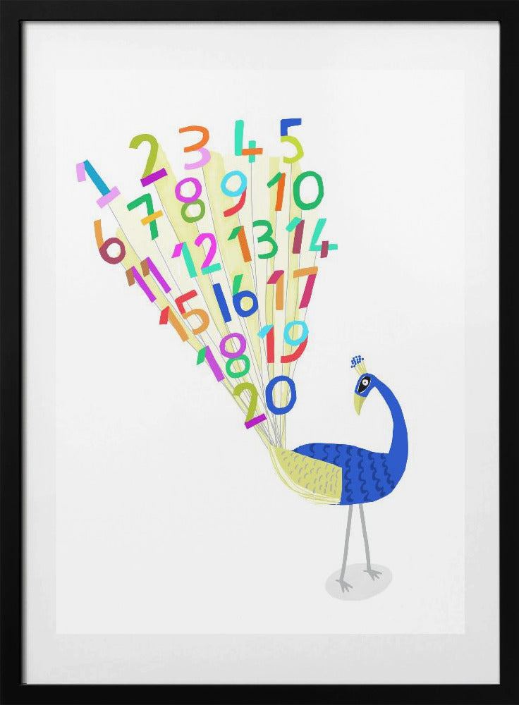 Beautiful Peacock with Numbers 1 to 20 by Carla Daly - Art Print by Carla Daly