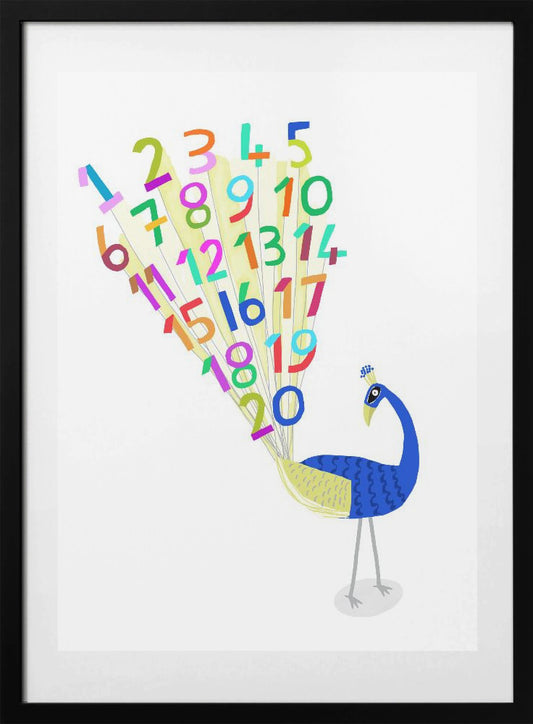 Beautiful Peacock with Numbers 1 to 20 by Carla Daly - Art Print by Carla Daly
