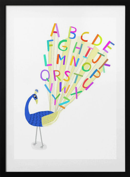 Beautiful Peacock with Alphabet Letters in Plume - Art Print by Carla Daly