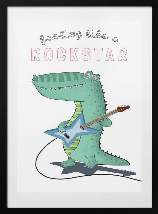 Feeling Like A Rockstar! Funny Crocodile Playing the Guitar - Art Print by Carla Daly