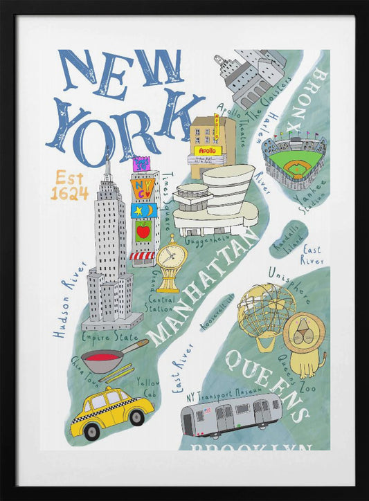 Illustrated Map of New York by Artist Carla Daly - Art Print by Carla Daly