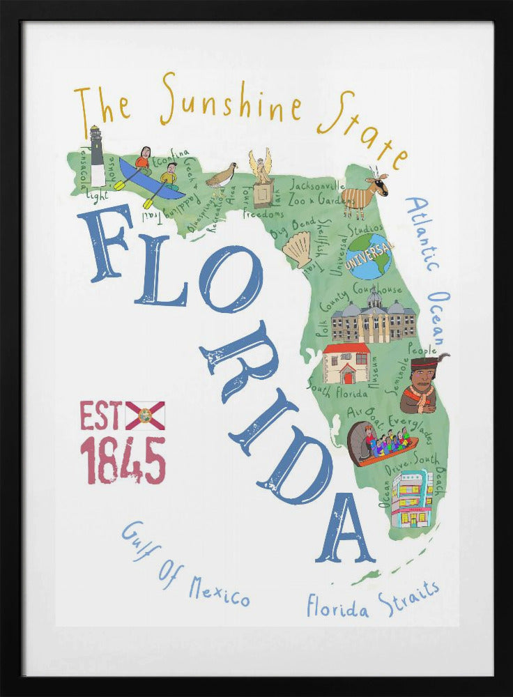Florida State Map by Artist Carla Daly - Art Print by Carla Daly