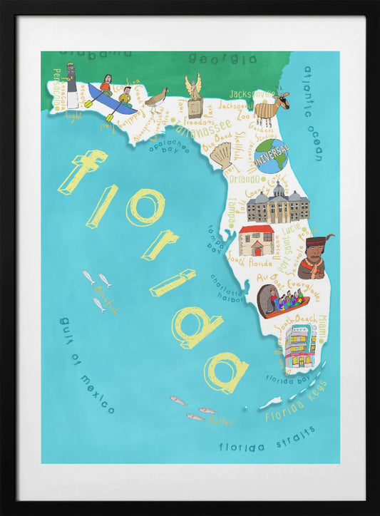 Florida State with Ocean by Carla Daly - Art Print by Carla Daly