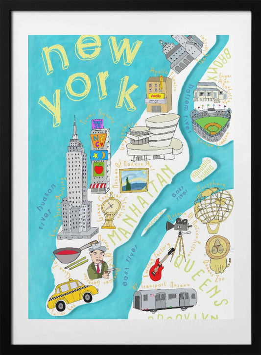 Brightly Colored Illustrated Map of New York by Map Artist Carla Daly - Art Print by Carla Daly