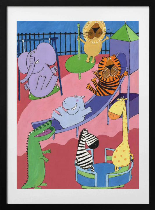 Jungle Animals in the Playground by Artist Carla Daly - Art Print by Carla Daly