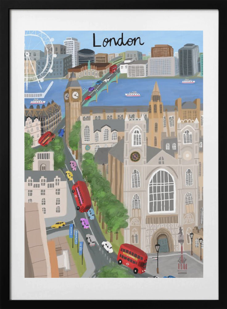 London City with View of the Thames River and Big Ben by Artist Carla Daly - Art Print by Carla Daly