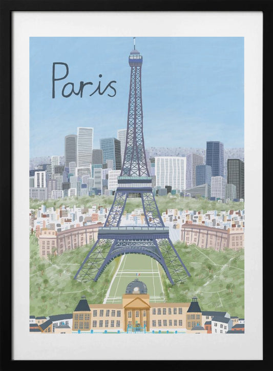 Eiffel Tower with Paris City in Background by Artist Carla Daly - Art Print by Carla Daly