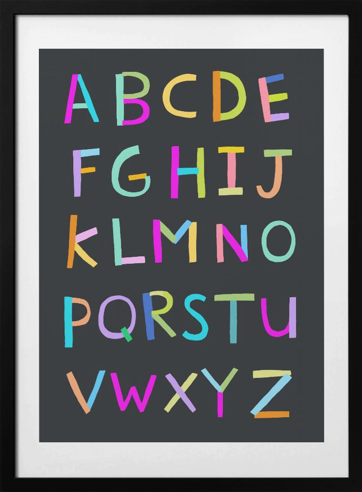 Hand Drawn Alphabet Letters on Black Background by Artist Carla Daly - Art Print by Carla Daly