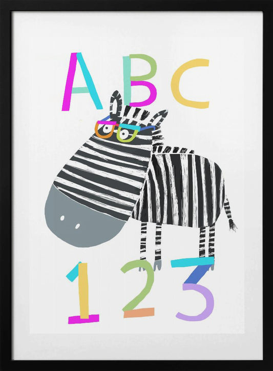 ABC and 123 Letters and Numbers with Zebra by Artist Carla Daly - Art Print by Carla Daly