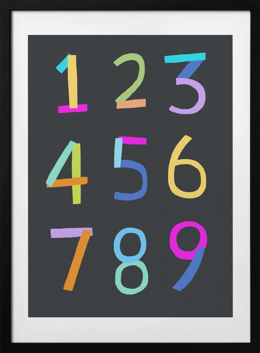 Hand Drawn Numbers 1 to 9 on Black Background by Artist Carla Daly - Art Print by Carla Daly