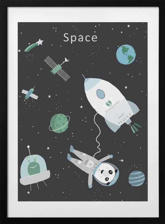 Funny Panda with Space Rocket by Artist Carla Daly - Art Print by Carla Daly