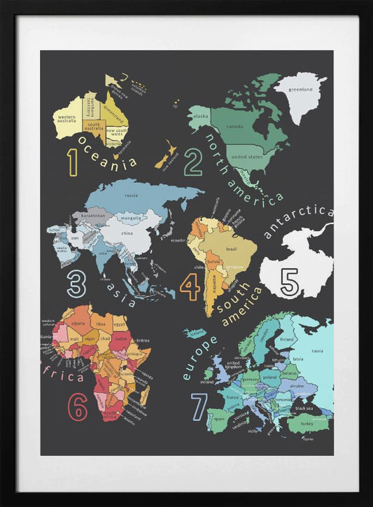 Explore the World with Illustrated Continents by Carla Daly - Art Print by Carla Daly