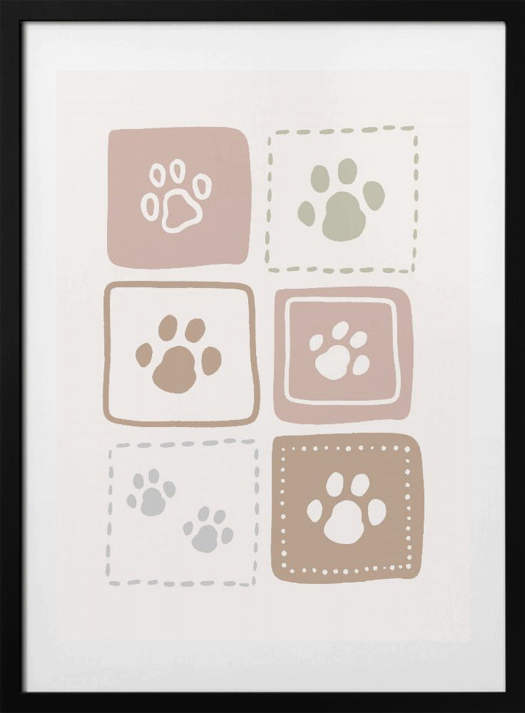 Earthy Pastel Pawprints In Squares - Art Print by Aminah Eleonora