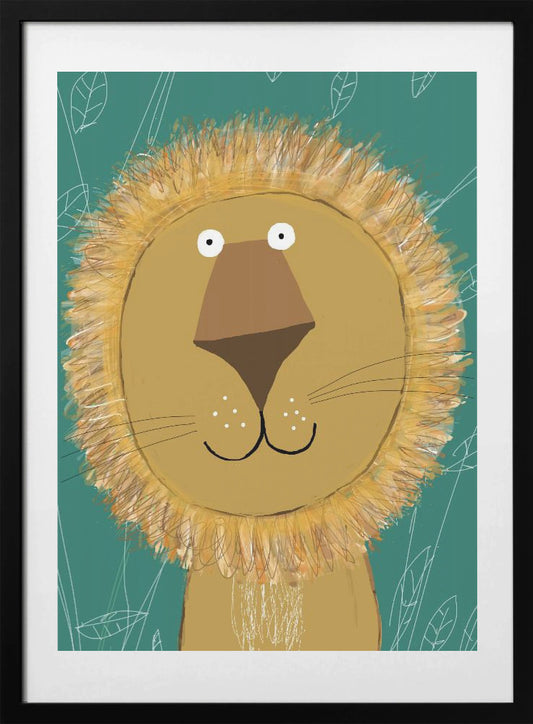Cute Lion with Green Leaves by Carla Daly - Art Print by Carla Daly