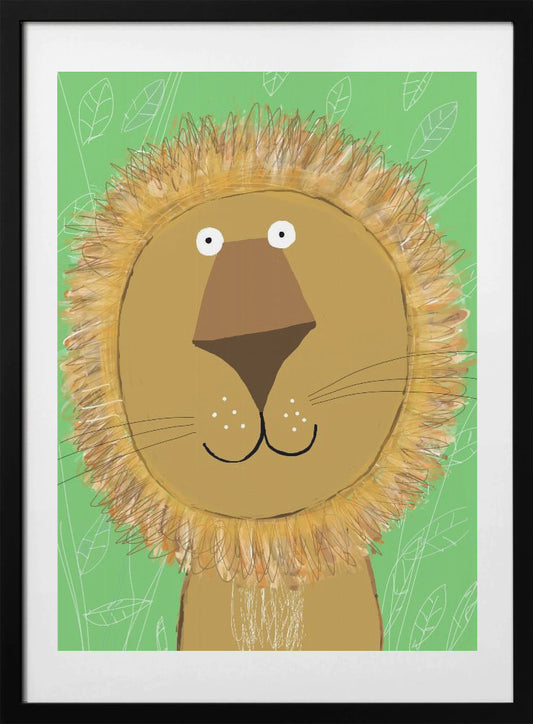 Cute Lion with Green Leaves by Carla Daly - Art Print by Carla Daly