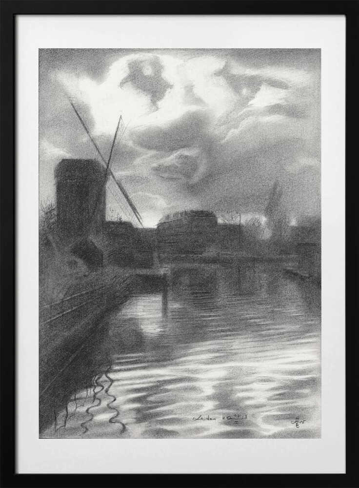 Windmill on Stormy Canal - Art Print by Corné Akkers