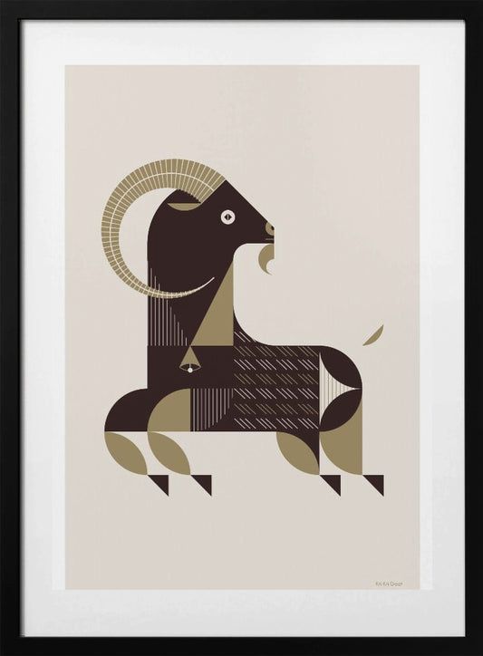 Golden Animals - Kri Kri Goat (White) - Art Print by Studio Soleil
