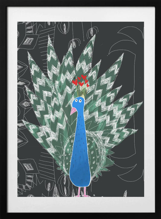 Cute Peacock with Jungle Doodle by Artist Carla Daly - Art Print by Carla Daly
