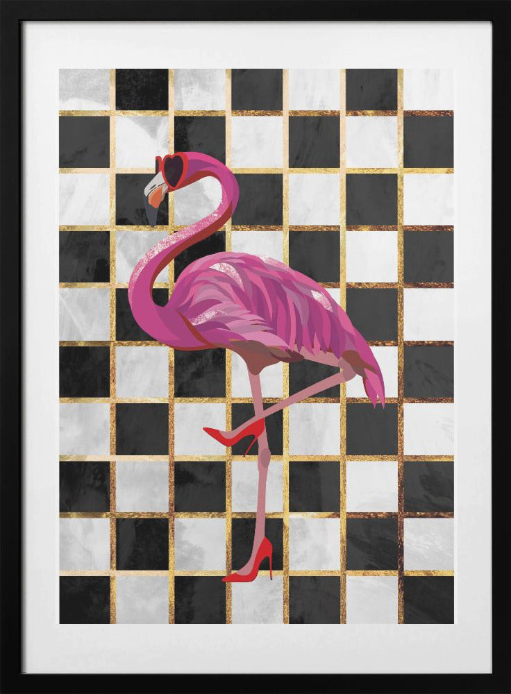 Flamingo Chekerboard - Art Print by Sarah Manovski