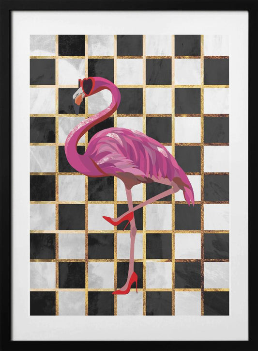 Flamingo Chekerboard - Art Print by Sarah Manovski