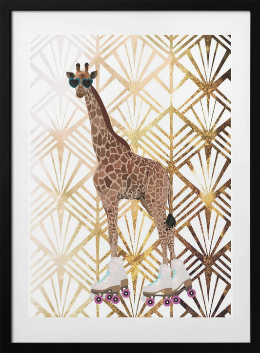 Giraffe Rollerskates Art Deco - Art Print by Sarah Manovski