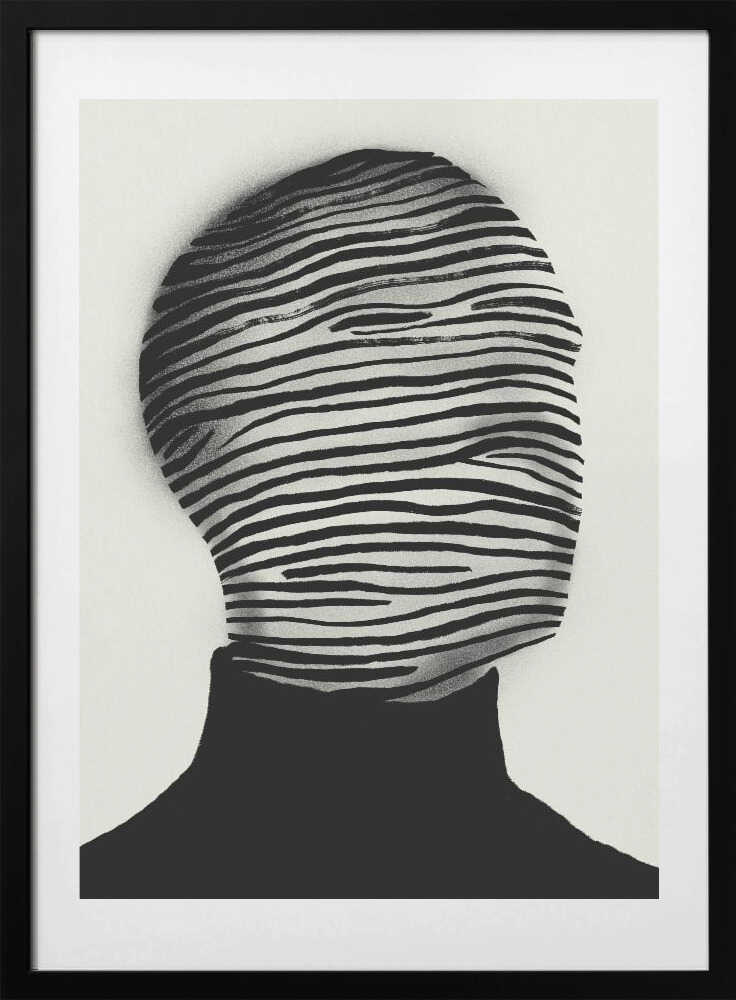 Abstract Head Wrapped In Black And White Stripes - Art Print by Little Dean