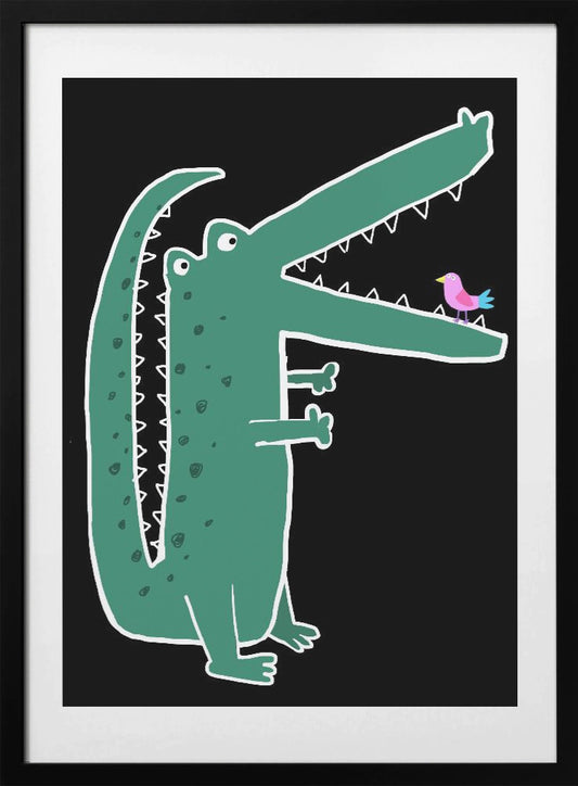 Crocodile with Cute Bird by Carla Daly - Art Print by Carla Daly