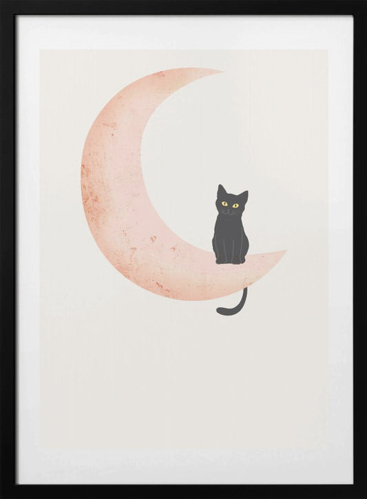 Cat Crescent Moon - Art Print by Melloi Art Prints
