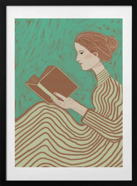Lady reading striped dress - Art Print by Sharyn Bursic