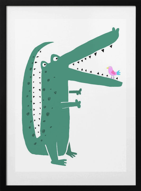 Crocodile with Cute Bird by Carla Daly - Art Print by Carla Daly