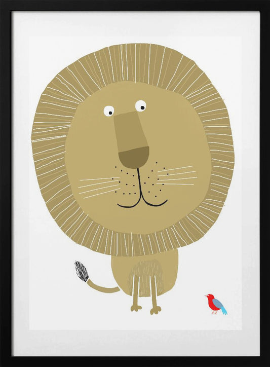 Funny Lion With Small Bird By Carla Daly - Art Print by Carla Daly