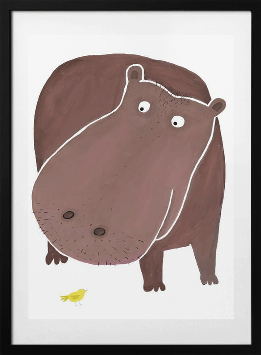 Cute Hippo With Small Bird - Art Print by Carla Daly