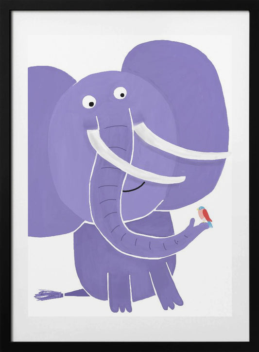 Large elephant with Small Bird By Carla Daly - Art Print by Carla Daly