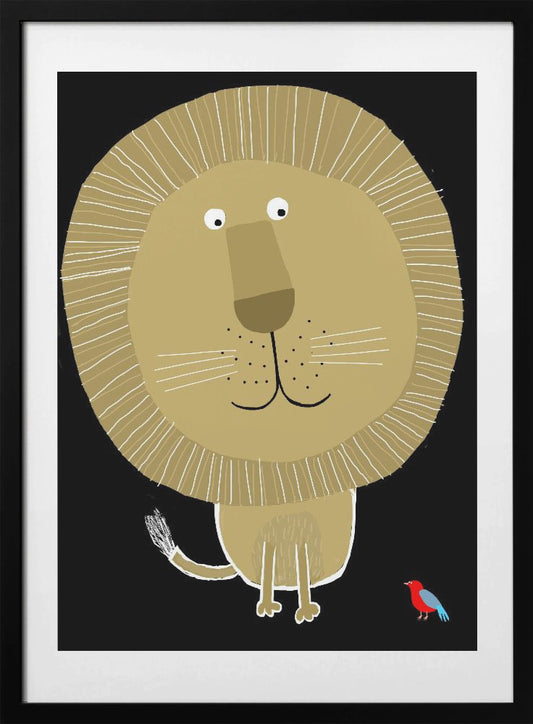 Funny Lion With Small Bird By Carla Daly - Art Print by Carla Daly