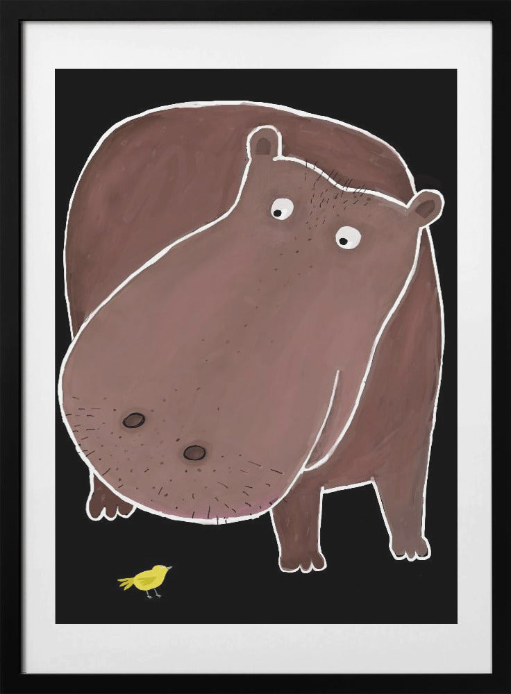 Cute Hippo With Small Bird - Art Print by Carla Daly