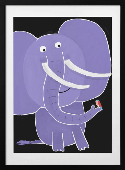 Large elephant with Small Bird By Carla Daly - Art Print by Carla Daly