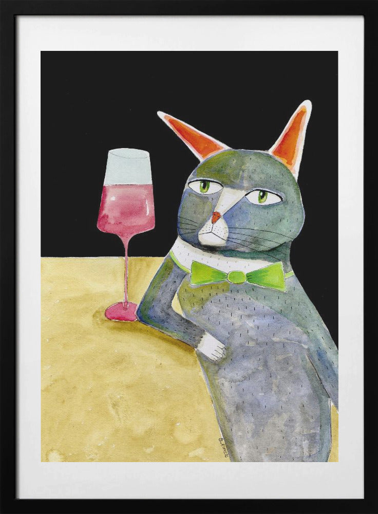 Bar Cat with Bow Tie - Art Print by Sharyn Bursic