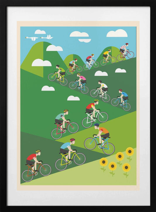 Hill Climb Cycling Art Print - Art Print by WallChart Art Studio