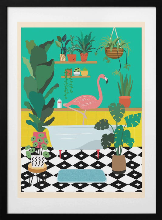 Flamingo Bathtime - Art Print by WallChart Art Studio