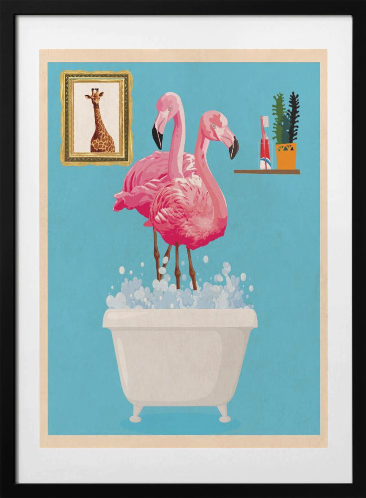 Flamingos In Bath - Art Print by WallChart Art Studio