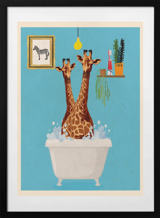 Giraffes In Bath - Art Print by WallChart Art Studio