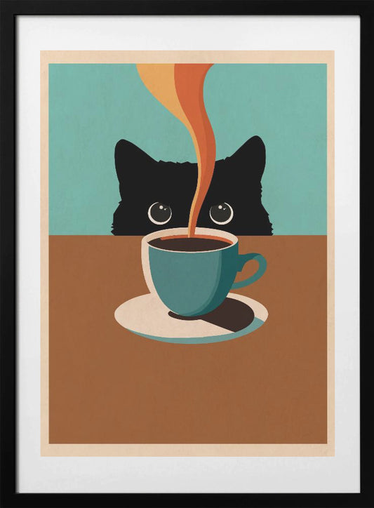 Cat &amp; Coffee - Art Print by WallChart Art Studio